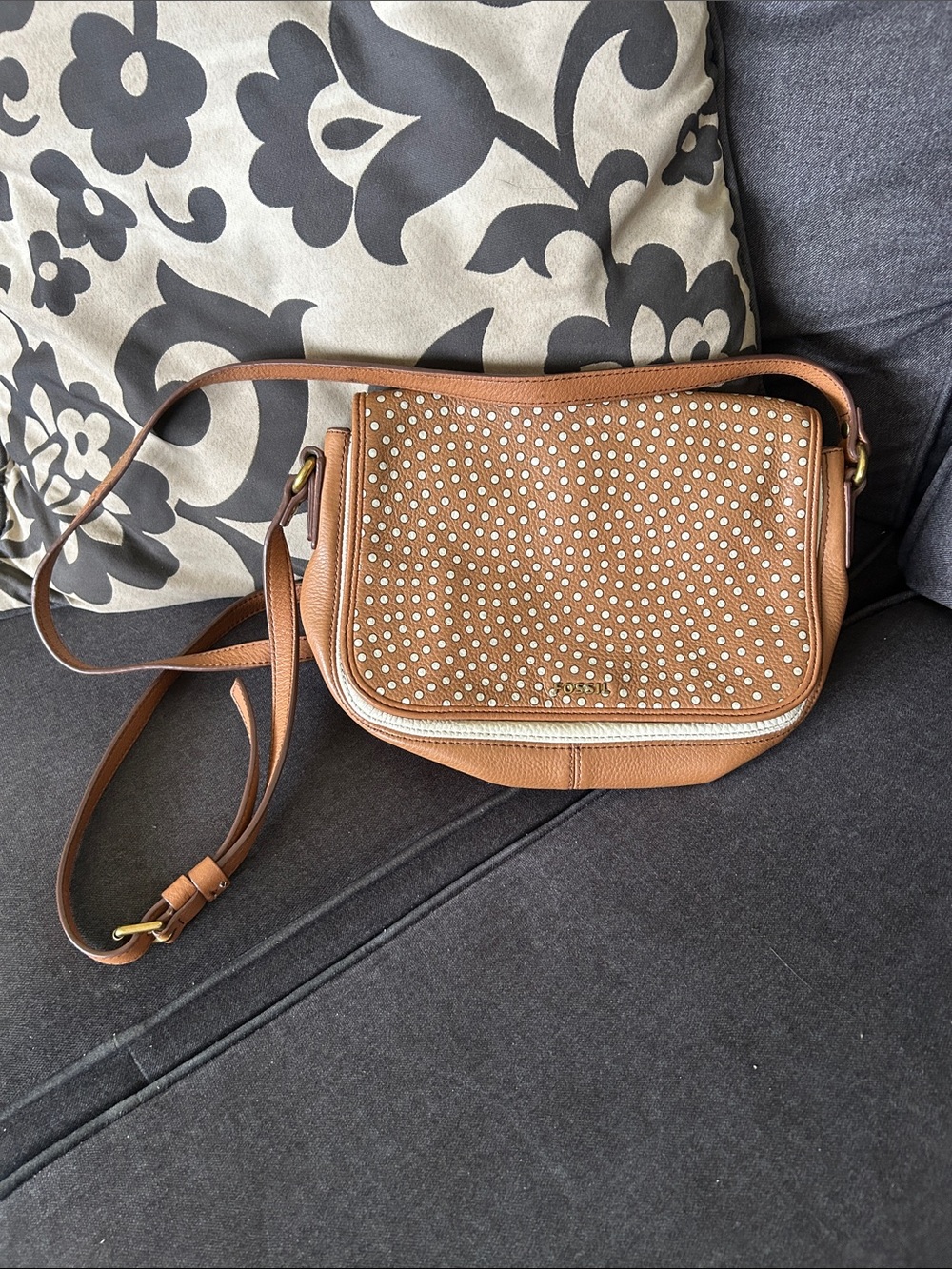 Fossil Brown Polka Dot Crossbody Bag